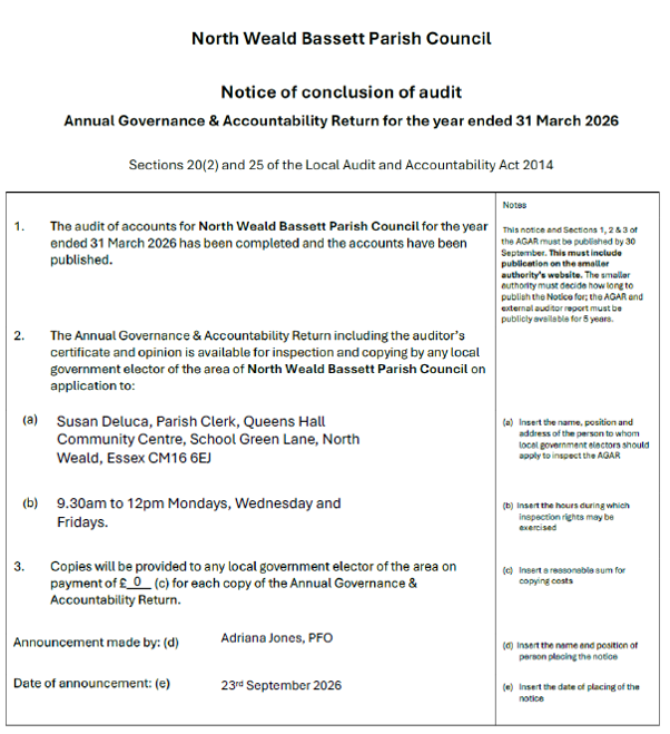 Notice of conclusion of audit 25 26